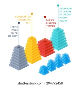 3D colorful isometric graph of pyramid shape. Isolated vector illustration for your business.