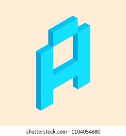 3D colorful isometric pixel art alphabet typeface. Letter A. vector typography design. 