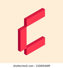 3D colorful isometric pixel art alphabet typeface. Letter C. vector typography design. 
