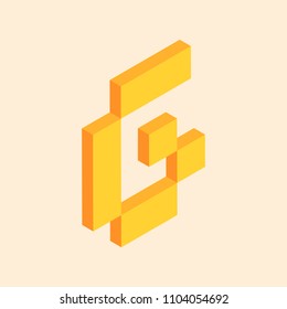 3D colorful isometric pixel art alphabet typeface. Letter G. vector typography design. 