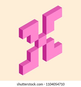 3D colorful isometric pixel art alphabet typeface. Letter X. vector typography design. 
