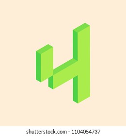 3D colorful isometric pixel art number typeface. Number four. vector typography design.