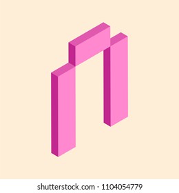 3D colorful isometric pixel art alphabet typeface. Letter N. vector typography design. 