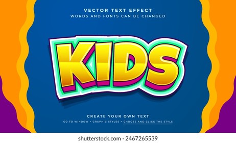 3D Colorful Kids Text Effect, Vector Graphic Style