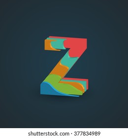 3D Colorful layered character from a typeset, vector