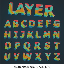 3D Colorful layered typeset, vector