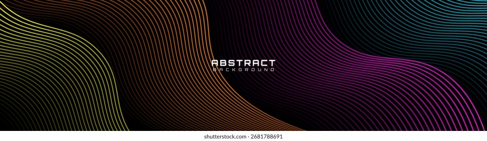 Las líneas de colores 3D de fondo abstracto se superponen a la capa en el espacio oscuro con la decoración del efecto de las ondas. Concepto de estilo de rayas de elemento de Diseño gráfico moderno para Anuncio de Web, arte, volante, tarjeta o cubierta de folleto