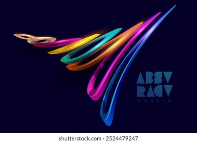 3D Colorful liquid circle. Abstract fluid geometric shapes on dark background. Vector design elements