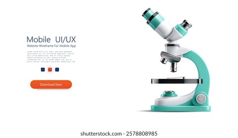 3d colorful microscope stands in a well-lit laboratory, featuring a sleek design for enhanced visibility and ease of use. This tool aids researchers in examining samples with precision.