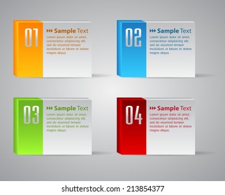 3D colorful modern text box template for website and graphic, numbers, icon. 