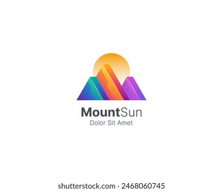 3d colorful mountain with sun logo