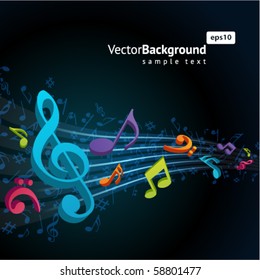 3d colorful music background with fly notes