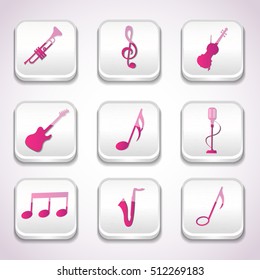 3d colorful music icon set with musical instruments notes treble clef in squares vector illustration