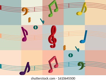 3D Colorful musical notes. Colorful musical notes. Sol key