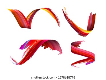 3d colorful paint watercolor or acrylic brush stroke ribbon spiral collection. Vector background.