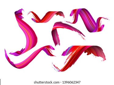 3d colorful paint watercolor or acrylic brush stroke ribbon spiral collection. Vector background.