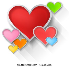 3D colorful paper hearts on white background, create by vector 