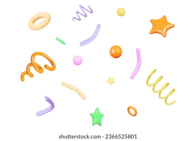 3d colorful party confetti on isolated background. Holiday Festival Design for Greeting Card, Invitation or Poster. Celebration and Party. Surprise Banner. Stock vector illustration.	
