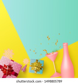 3D Colorful pastel Merry Christmas and Happy New Year with copy-space. Christmas sale. Holiday background. Minimal style.
