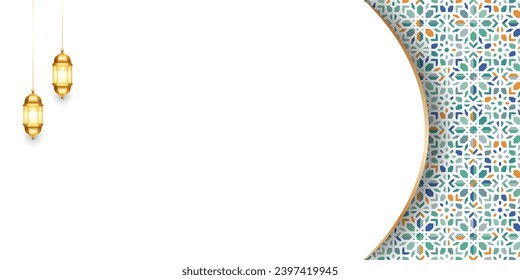 3d colorful pattern Islamic ramadan kareem eid mubarak luxury background. Translation. "Muslim fasting month and celebration day after fasting."