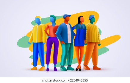 3d colorful people standing together. Team or friendship concept. Vector illustration