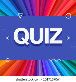 3d colorful quiz text on colourful rainbow rays background. Vector illustration