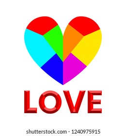 3d colorful rainbow heart, vector element for design