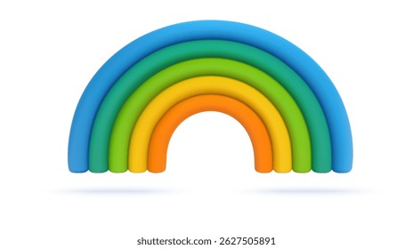 3d Colorful rainbow . Summer 3d banner design. Summertime objects, Holiday web poster, child flyer, seasonal brochure, cover. 3d rendering. Vector illustration