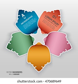 3D colorful round infographic shape with 5 floral elements