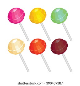 3d Colorful Set of Lollipops Isolated on the White. Vector Low Poly Illustration.