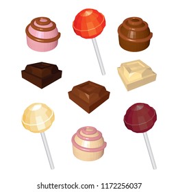 3d Colorful Set of Sweets. Colorful Candies and Chocolates Isolated on White Background. Vector 3D illustration.