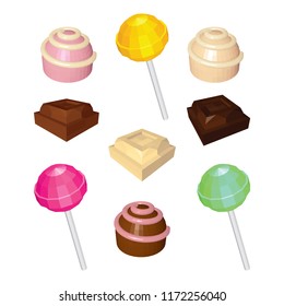 3d Colorful Set of Sweets. Colorful Candies and Chocolates Isolated on White Background. Vector 3D illustration.