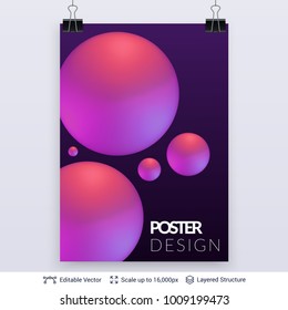 3D colorful spheres. Editable vector poster design. Futuristic abstract composition