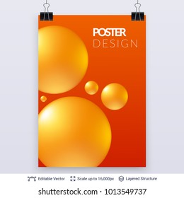 3D colorful spheres. Editable vector poster design. Futuristic abstract composition