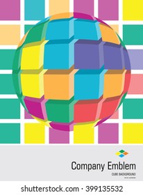 3d colorful square pattern background with spherical zoom effect. Detail searching concept. Vector illustration