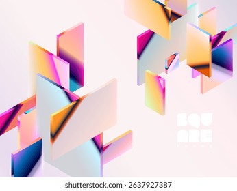 3D colorful squares and rectangles. Abstract geometric background of glass Isometric shape.