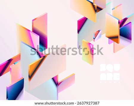 3D colorful squares and rectangles. Abstract geometric background of glass Isometric shape.