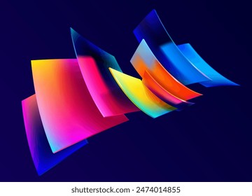 Cuadrados y rectángulos coloridos 3D. Formas geométricas de arte en estilo de morfismo de vidrio. Elementos de diseño Abstractas de Vector.