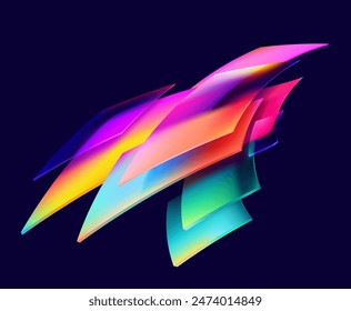 3D colorful squares and rectangles in glass morphism style. Transparent frame for text with geometric shapes. Abstract vector design elements.