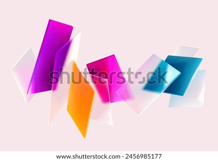 3D colorful squares and rectangles on white background. Art geometric shapes in glass morphism style. Abstract vector design elements