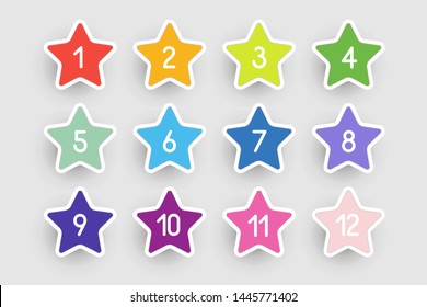 3d colorful star bullet points set 1 to 12. Art design. 