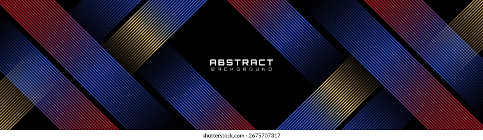 3D bunten Techno abstrakten Hintergrund Überlappungsschicht auf dunklem Raum mit diagonalen Linien Effekt Dekoration. Modernes Design Element Streifen Stil Konzept für Web, Flyer, Karte oder Broschüre Abdeckung