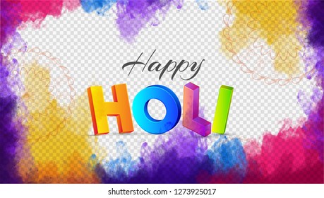 3D colorful text holi on color splash transparent background, festival celebration header or banner design.