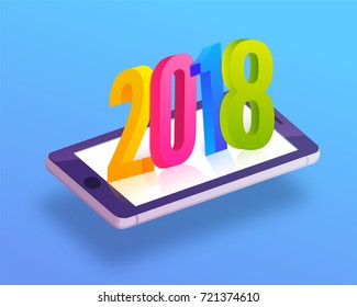 3D colorful text on a mobile screen on skyblue background.