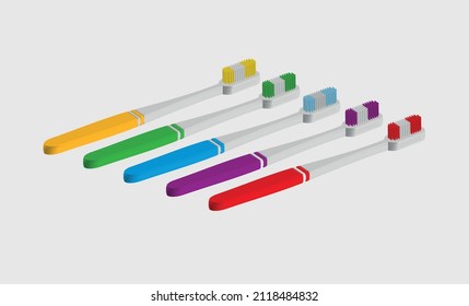 3D colorful toothbrush set vector illustration 
