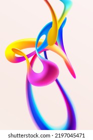  3D colorful twisted lines. Liquid geometric shapes. Abstract vector design element