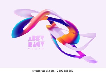 3D colorful twisted lines. Liquid and glass geometric shapes. Abstract bright poster design.