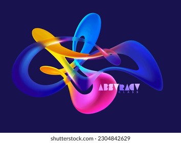 3D colorful twisted lines. Liquid and glass geometric shapes. Abstract vector design element.