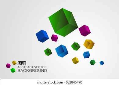 3d colourful cubes floating on white background
