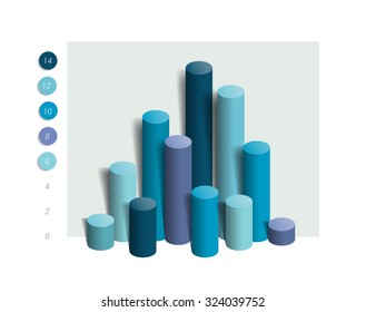 3D colummn chart, graph. Simply blue color editable. Infographics elements.